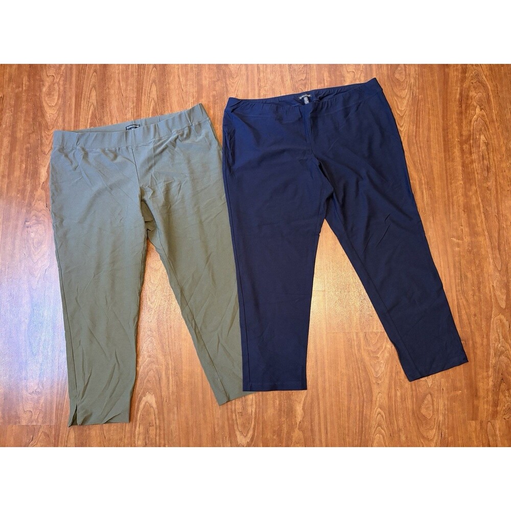 Eileen Fisher Women Washable Crepe Stretch Pants Green & Blue Capri Lot of 2 XL